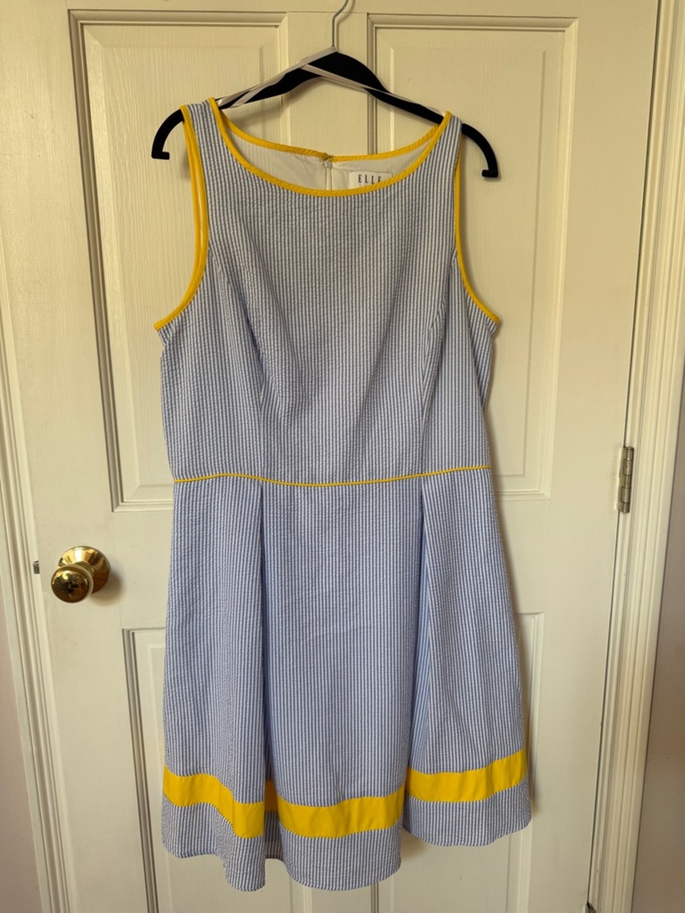 ELLE Blue and Yellow Trim Sleeveless A-Line Dress